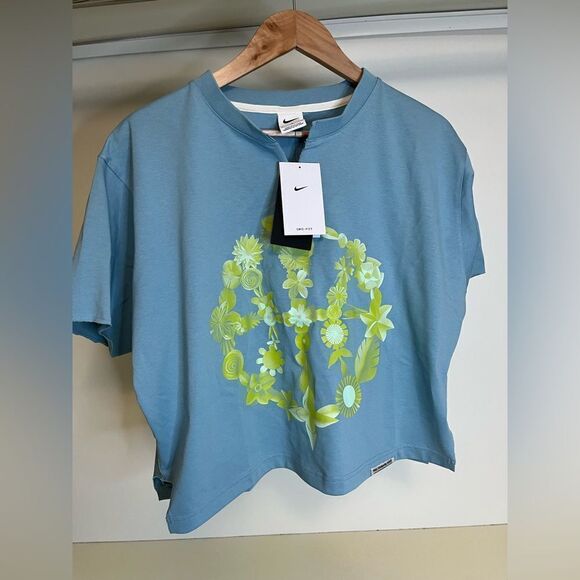 Nike Standard Issue crop shirt blue OVERSIZE FLY basketball Womens -Size Medium - Picture 2 of 4